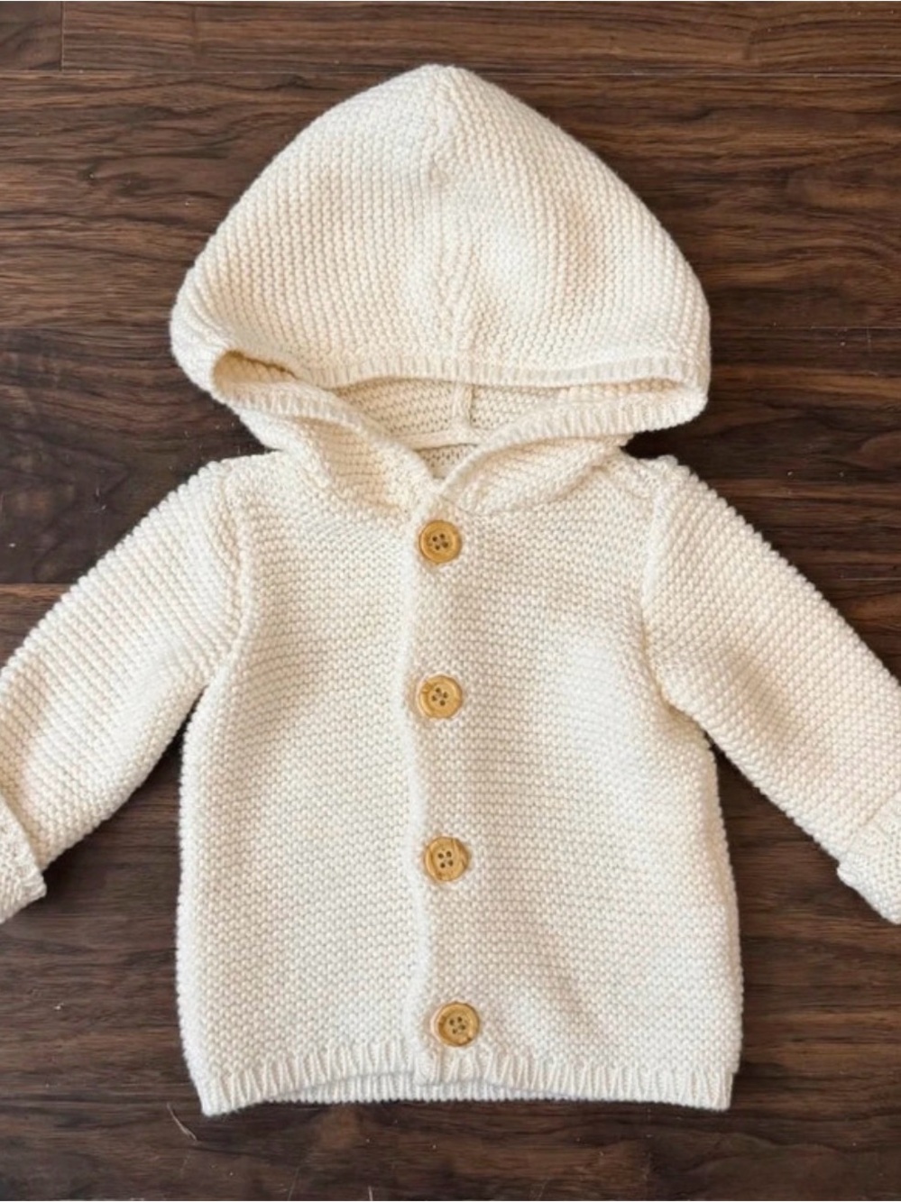 6 months carters organic cotton Cream Hooded Knit Cardigan with Wooden Buttons